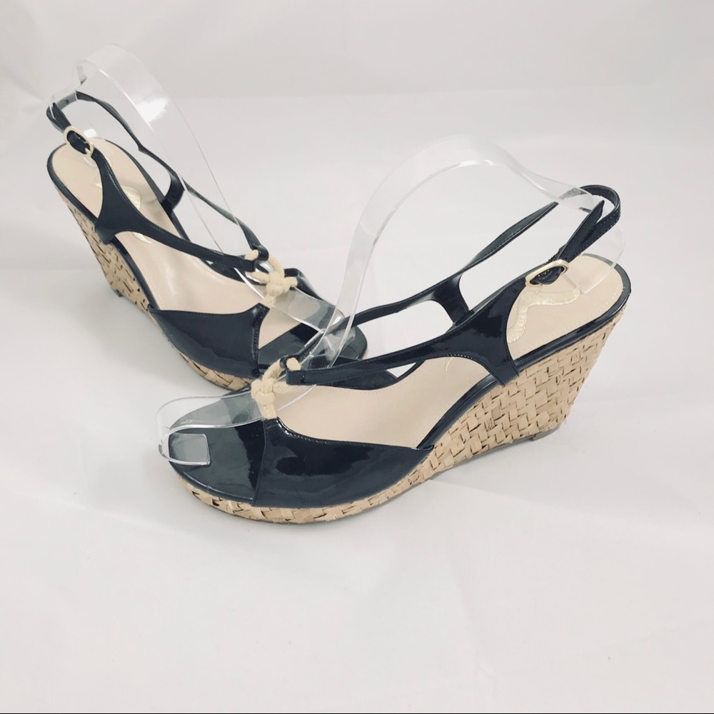 Nina Leather Wedge T Strap Shoes